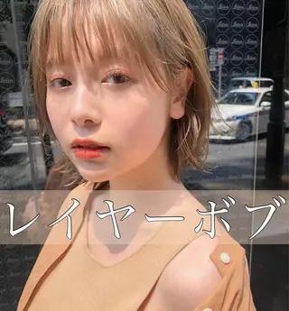 ミディアム カラー 結べるレイヤーボブ くびれLady表参道のヘアスタイル