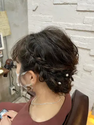 ミディアム ヘアアレンジ 【ピンク/韓国ヘア/ ヘアセット】亜海のヘアスタイル
