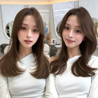 セミロング カラー 似合わせレイヤー/ 透明感カラーのヘアスタイル