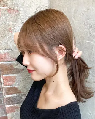 セミロング カラー 顔まわりカット🌟 くびれヘア/寺門遥輝のヘアスタイル