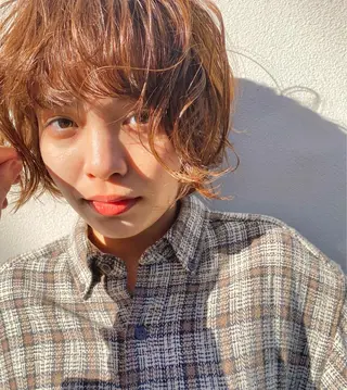 ショート パーマ ヘアアレンジ 森貴裕/ベージュ/ パーマ/オリーブのヘアスタイル