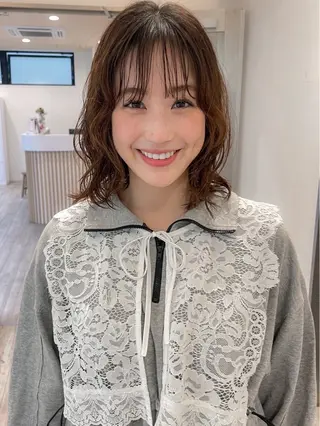 ミディアム パーマ 抜け感ボブ×パーマ ｜kazaneのヘアスタイル