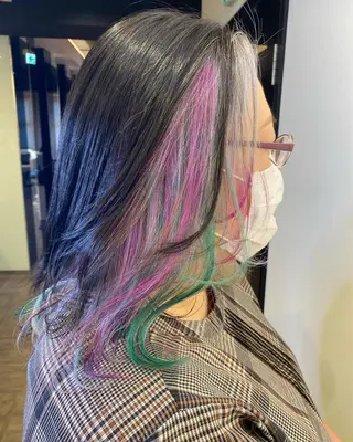 セミロング カラー ハイライト/ブリーチ バレイヤージュ関佳祐のヘアスタイル