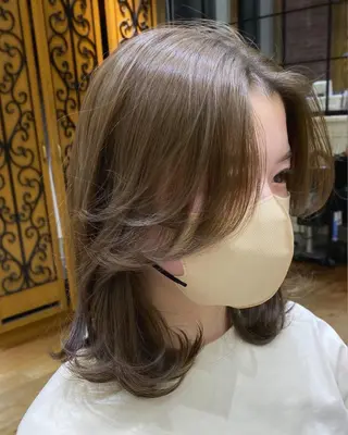 ミディアム カラー 顔まわりカット🌟 くびれヘア/寺門遥輝のヘアスタイル