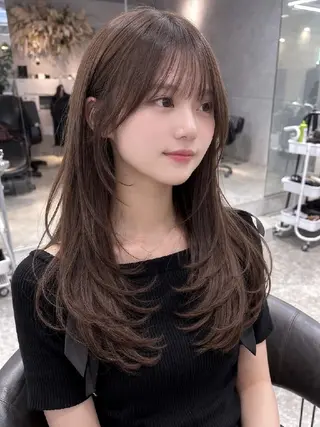 カラー セミロング 髪質改善/韓国ヘア /透明感カラー🧸のヘアスタイル