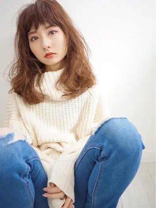 セミロング ロング カラー パーマ 花井 啓好のヘアスタイル