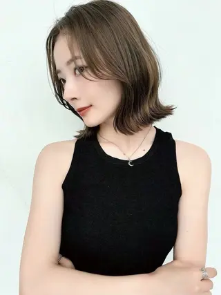ミディアム オリーブカラー/みづ き/ボブパーマ🤍のヘアスタイル
