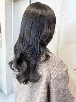 ロング カラー パーマ ヘアアレンジ 透明感/オリーブ/ グレージュ/YUKAのヘアスタイル