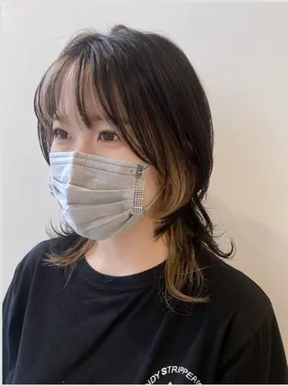 ミディアム カラー 小顔レイヤー/ ベージュ🤍Rieのヘアスタイル