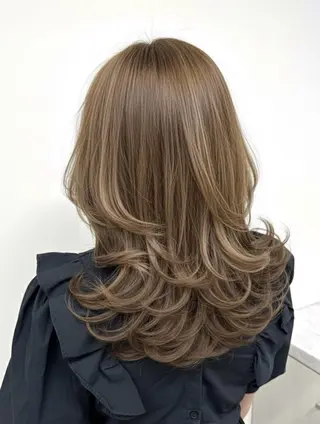 ミディアム 韓国風ﾊﾟｰﾏ❁﻿ fu-ka❁艶ｶﾗｰのヘアスタイル