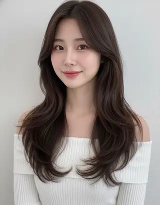 ロング カラー カット無料｜レイヤー カット｜韓国モテへアのヘアスタイル