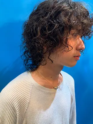 セミロング メンズ ウルフ、レイヤー 、メンズカットSHOのヘアスタイル