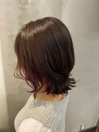 ミディアム カラー パーマ ヘアアレンジ 顔周りカット・相談 レイヤーも◎しずくのヘアスタイル