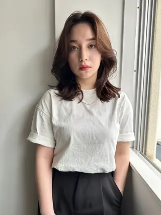 セミロング カラー パーマ ヘアアレンジ 【くせ毛解消】縮毛 髪質改善✨たくみ✨のヘアスタイル