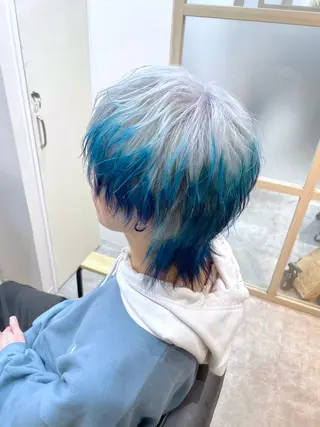 ミディアム カラー メンズ ☁️ケアブリーチ￤ ウルフ￤Shioriのヘアスタイル