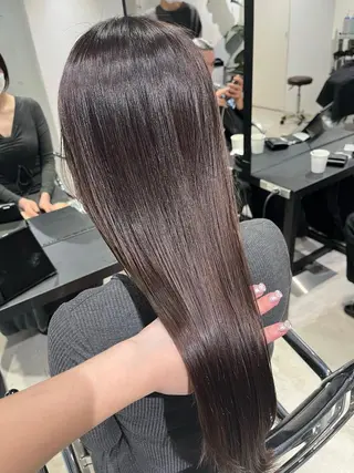ロング カラー パーマ ヘアアレンジ 透明感/オリーブ/ グレージュ/YUKAのヘアスタイル