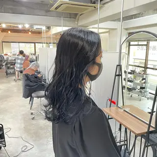 ミディアム カラー パーマ ヘアアレンジ メンズ キッズ ネイル マツエク・マツパ 切りっぱなしヘアボブ ミディアムヘアRYOのヘアスタイル
