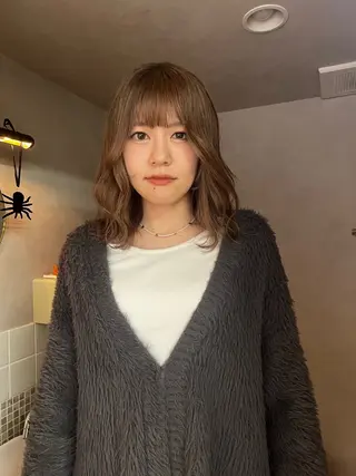 セミロング カラー nishido ハイライト/パーマのヘアスタイル