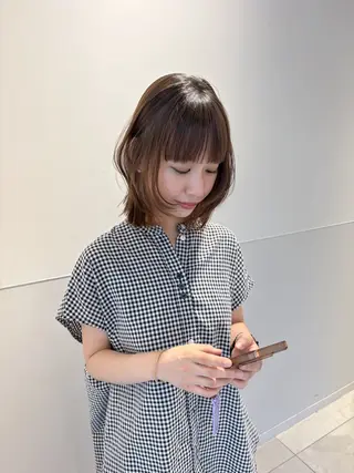 ショート カラー パーマ ヘアアレンジ メンズ 切りっぱなしヘアボブ ミディアムヘアRYOのヘアスタイル