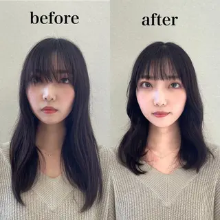 セミロング 小顔カット前髪 顔周りカット林亮佑のヘアスタイル