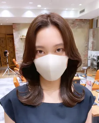 ミディアム カラー 顔まわりカット🌟 くびれヘア/寺門遥輝のヘアスタイル
