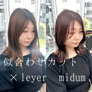 ミディアム カラー パーマ ヘアアレンジ メンズ キッズ 骨格レイヤーカット 🌿美髪縮毛矯正のヘアスタイル