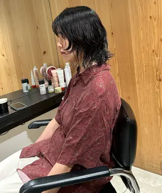 ミディアム パーマ スキバサミを使わない カット🌼唯🌼のヘアスタイル