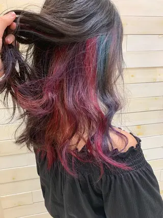 セミロング カラー らいむ/レイヤー/ /イヤリングカラーのヘアスタイル