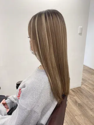 ロング カラー ハイライト⭐️上野 高広のヘアスタイル