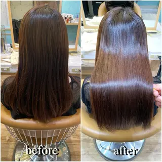 セミロング 縮毛矯正 髪質改善 韓国風レイヤー 吉田のヘアスタイル