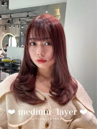 ミディアム ♡Aira♡Lond /レイヤー/縮毛のヘアスタイル