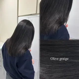セミロング カラー 垢抜け小顔レイヤー オリーブ/スミレのヘアスタイル