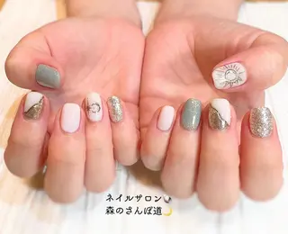 ネイル ショートネイル 森のさんぽ道のネイルデザイン