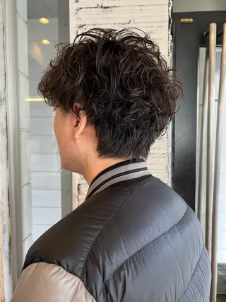 ショート パーマ メンズ IKU顔周りレイヤー /ボブ/透明感カラーのヘアスタイル