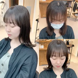 ミディアム カラー パーマ ヘアアレンジ メンズ キッズ レイヤーカット／顔周 りカット/縮毛矯正のヘアスタイル