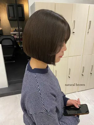 ミディアム カラー むく。/顔周りカット /髪質改善ストレートのヘアスタイル