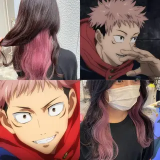 セミロング カラー インナーカラー 推し ブリーチ  髪質改善のヘアスタイル