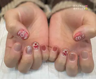 ネイル ショートネイル 森のさんぽ道のネイルデザイン