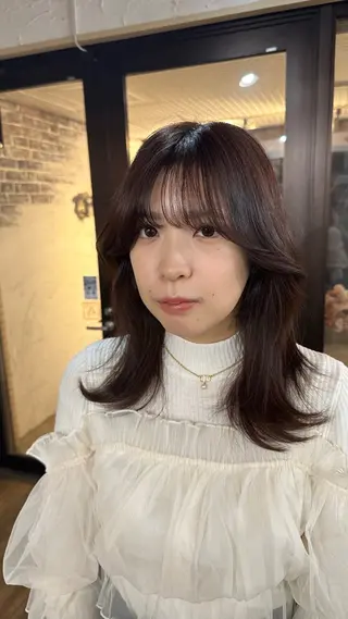 セミロング カラー 韓国レイヤー柔らかい 地毛風縮毛矯正/マツのヘアスタイル