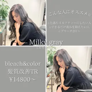 セミロング カラー 髪質改善/縮毛矯正 /美髪カラー/こてのヘアスタイル