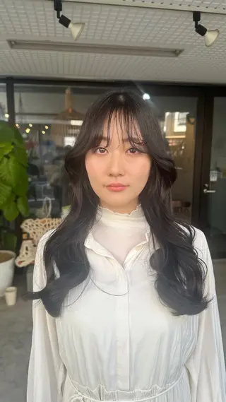 ロング カラー 韓国レイヤー柔らかい 地毛風縮毛矯正/マツのヘアスタイル