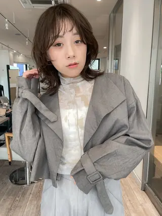 ミディアム パーマ 抜け感ボブ×パーマ ｜kazaneのヘアスタイル