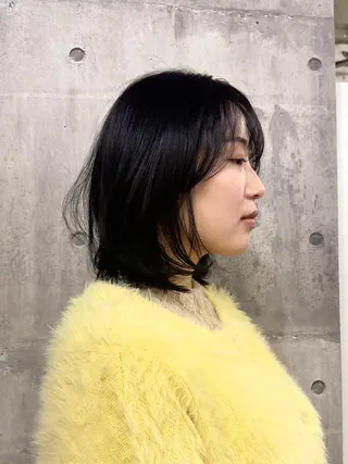 ミディアム カラー パーマ ヘアアレンジ メンズ 切りっぱなしヘアボブ ミディアムヘアRYOのヘアスタイル