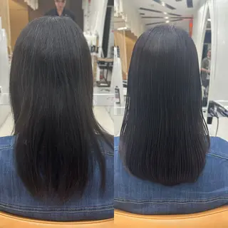 セミロング パーマ 髪質改善× 白髪ぼかし溝江のヘアスタイル