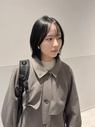 ショート カラー パーマ ヘアアレンジ メンズ 切りっぱなしヘアボブ ミディアムヘアRYOのヘアスタイル