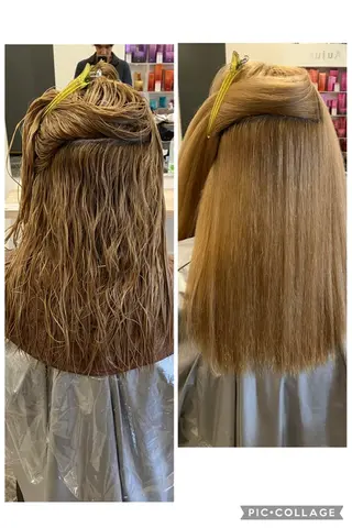 セミロング パーマ ブリーチ&ストレート 長谷川勇人のヘアスタイル