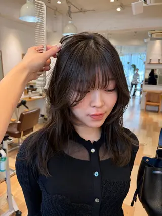 セミロング カラー じゅわっと暖色カラー 🍊Moemiのヘアスタイル
