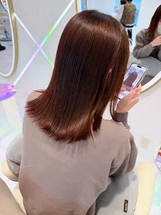 ミディアム カラー SAYAKA 🍒／ボブ／暖色のヘアスタイル