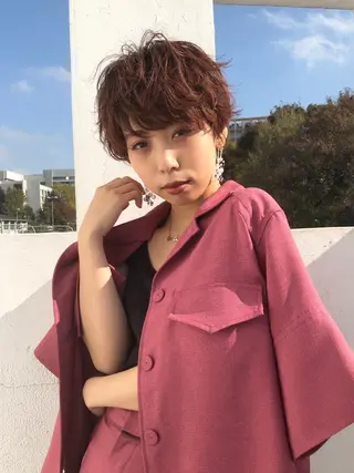 ショート カラー パーマ 似合わせ/小顔カット 🔷山方直也のヘアスタイル