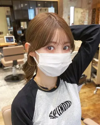 セミロング カラー 顔まわりカット🌟 くびれヘア/寺門遥輝のヘアスタイル
